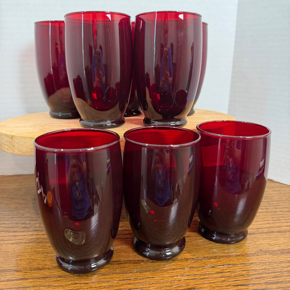 Vintage Anchor Hocking Baltic Royal Ruby Red Tumblers Set Footed Drinking Glass